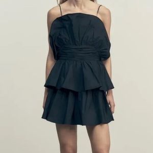 Zara Ruffled Black Mini Dress Size XL